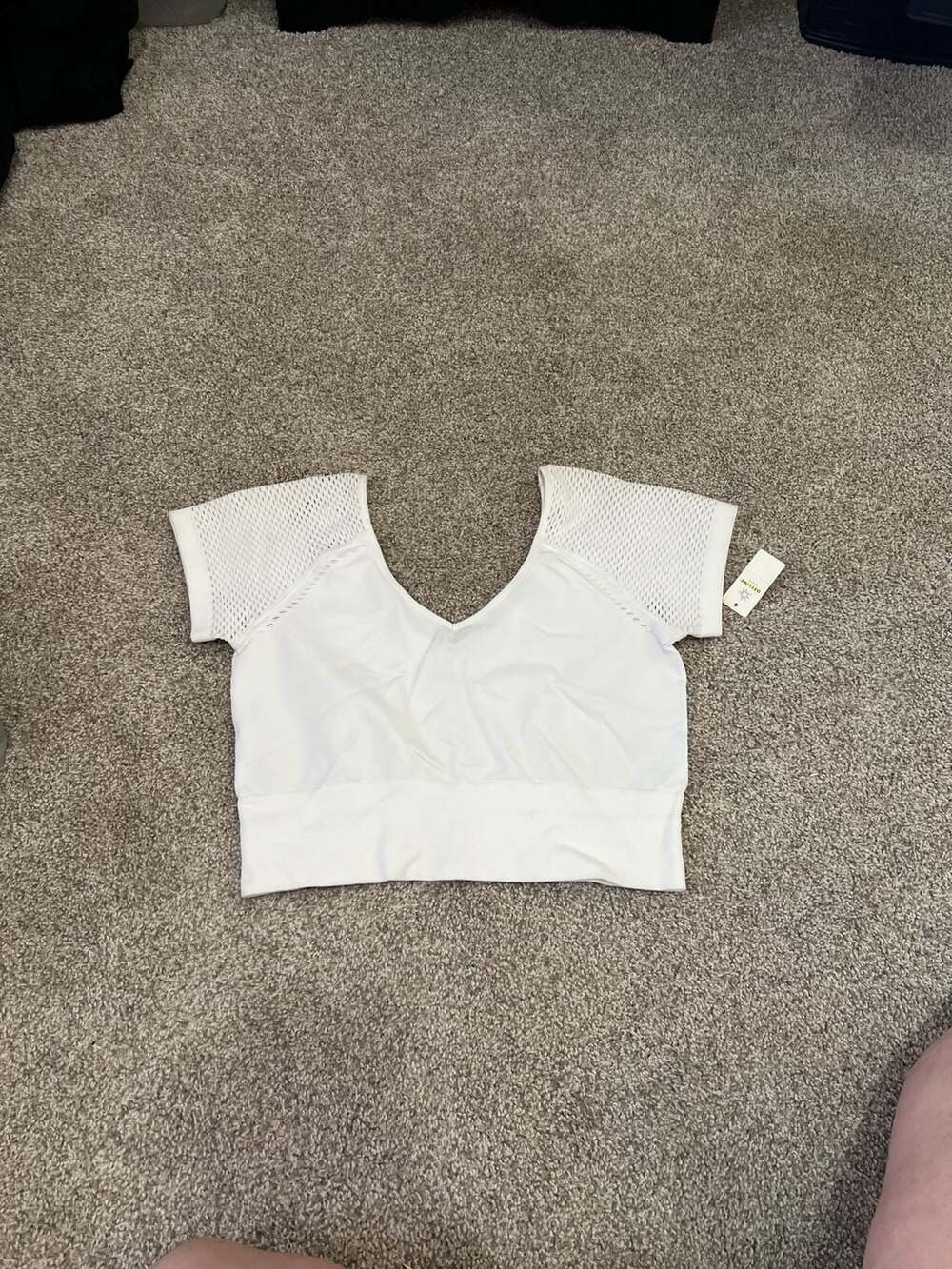 OFFLINE by Aerie Seamless Mesh Short Sleeve Cropped Top in White